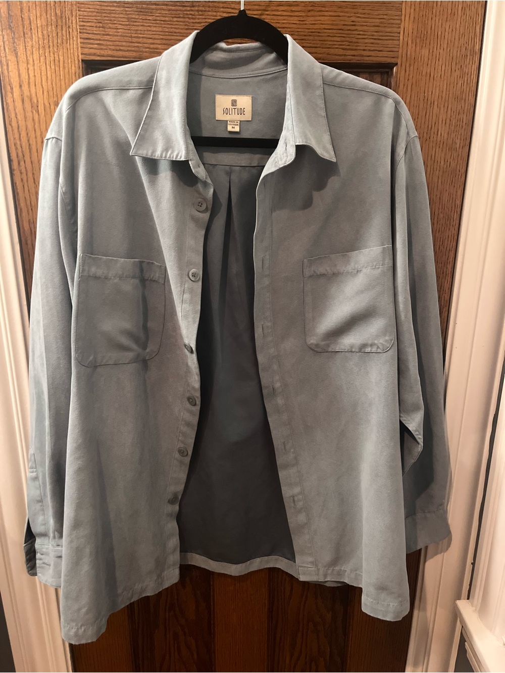 Vintage Light Blue Suede Button-Up Shirt Jacket